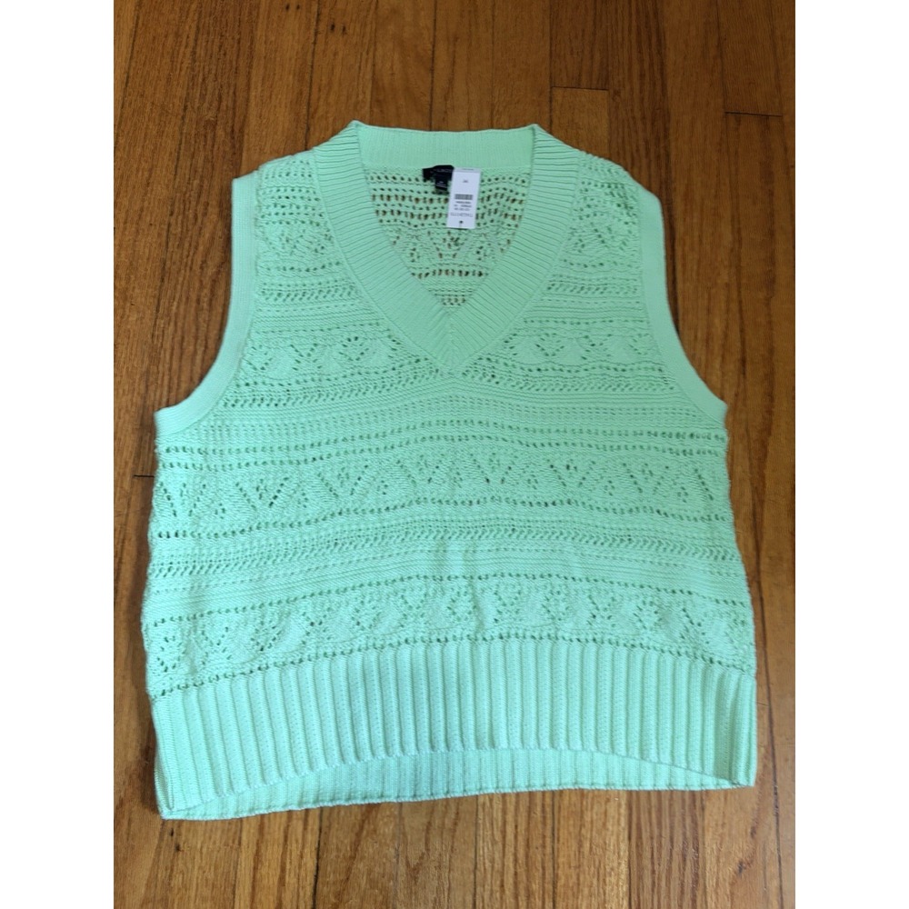 Talbots Women's Lime Green Crochet Sweater Vest Size M 100% Cotton